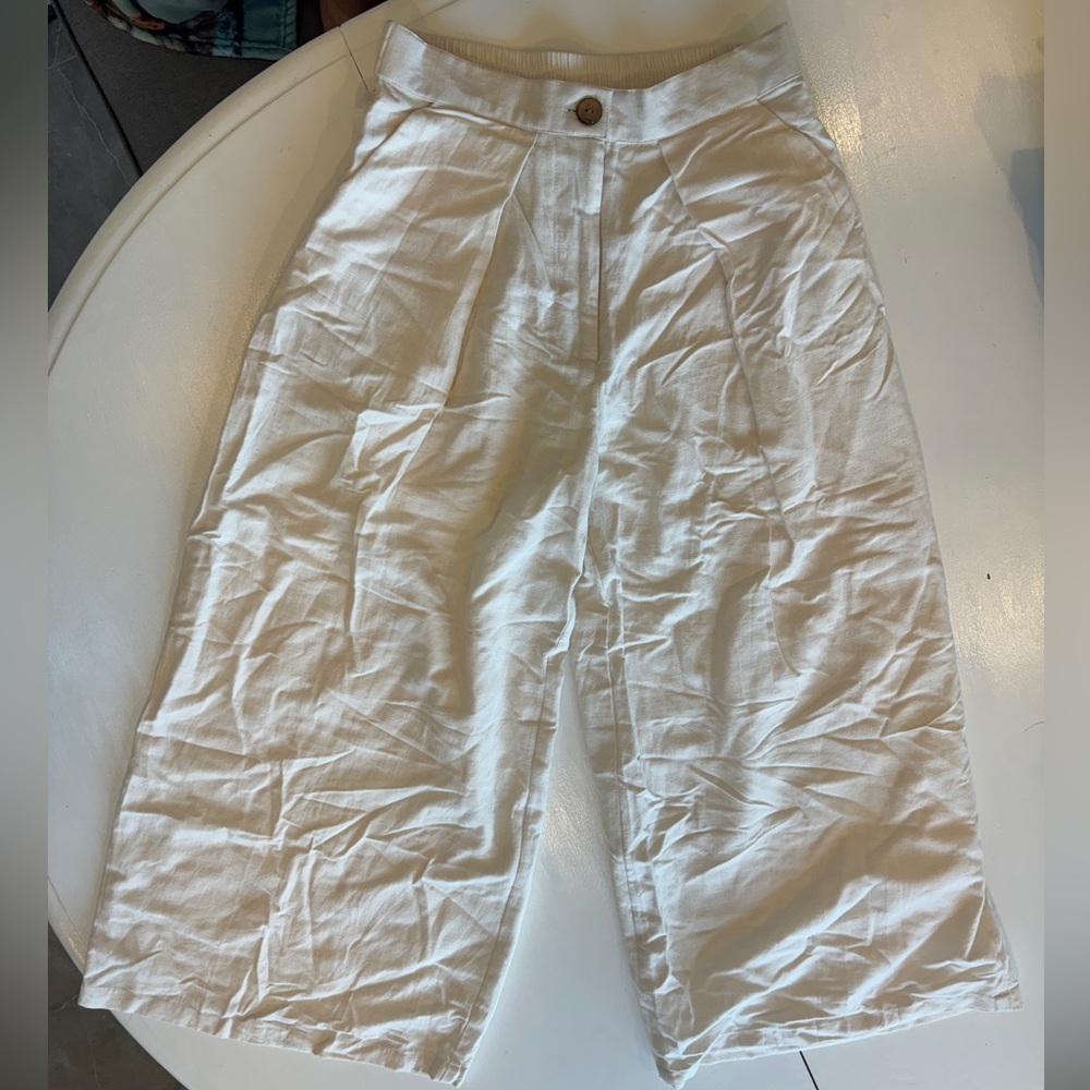 Hastha Katha medium, white, linen, wide leg pants